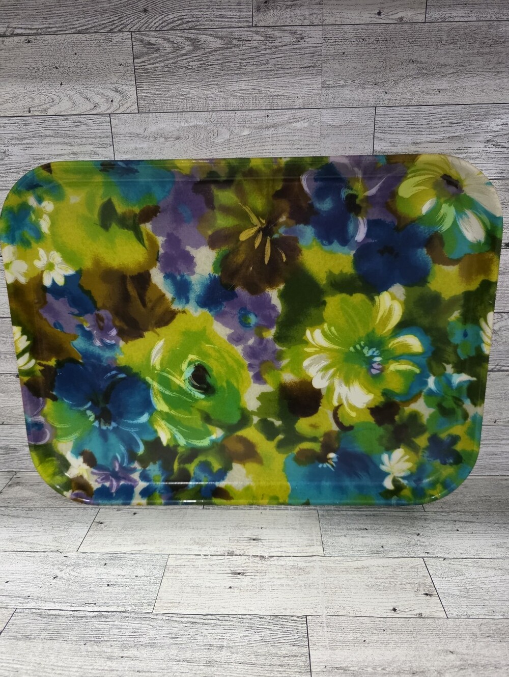 Vtg. Fiberglass Floral Serving Tray